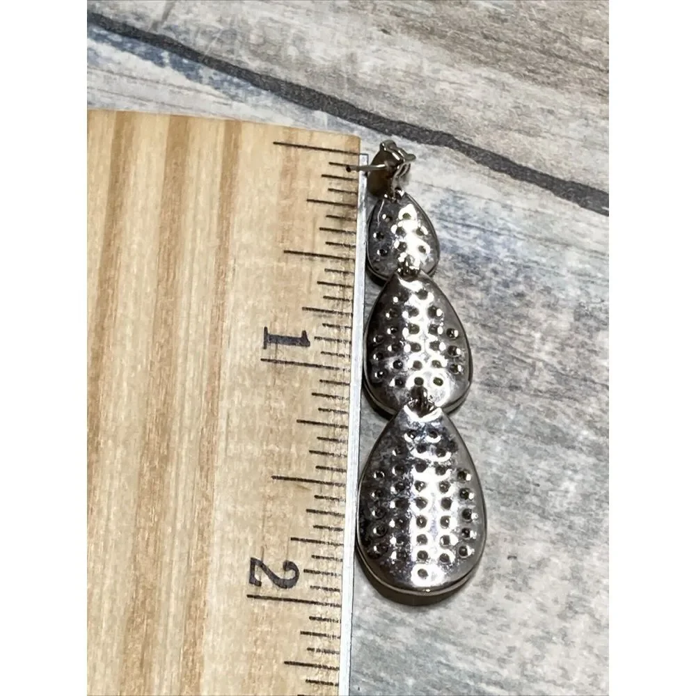 CZ Teardrop Shape Crystals EARRINGS Drop Dangle‎ Statement Silver Tone NWOT